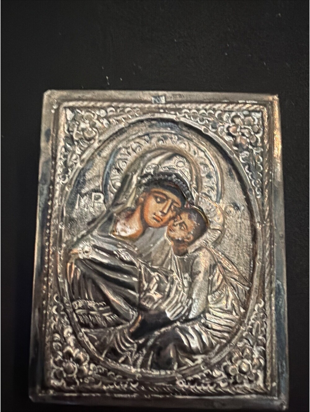 950 SILVER Greek Orthodox Icon Virgin Mary and Jesus Made In Greece